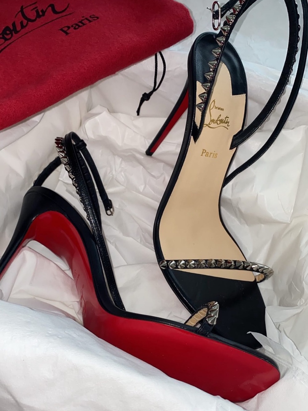 Christian Louboutin Black Patent Leather Studded Heels